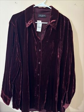 Lane Bryant Women’s Velvet Button-Down Shirt - Burgundy